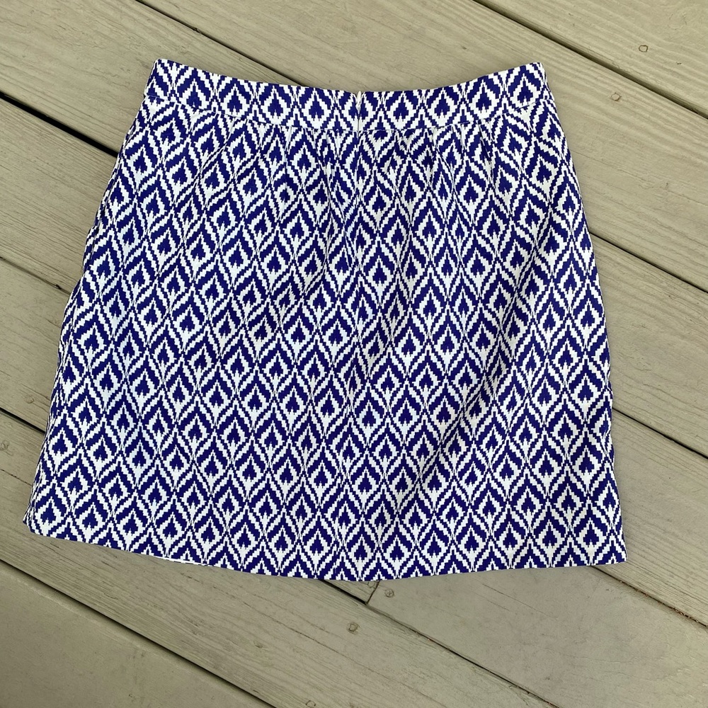 NWOT J. Crew - Blue & cream abstract pattern mini skirt, Size: 4